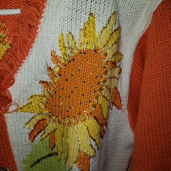 Sunflower Patterned Sweater - Orange and White - Picture 4 of 7